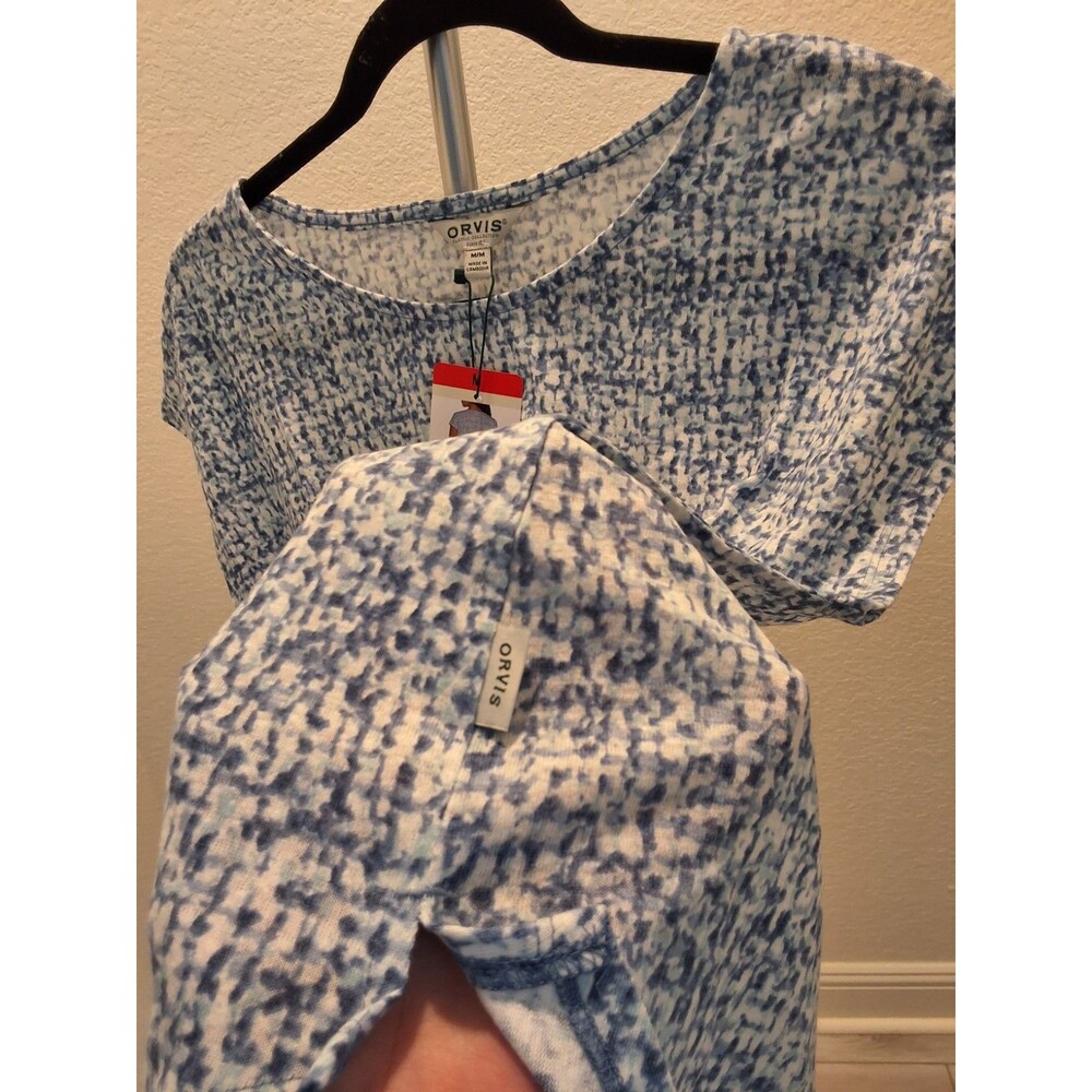 Orvis NWT Womens Blue and White Geo Print Hi Low Hem Linen Knit Top Size M - Picture 6 of 9